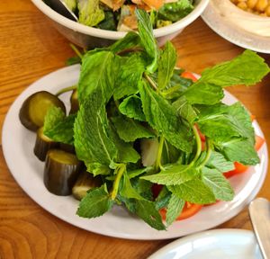 Pickles, mint and tomatoes at AlTayeb Restaurant in Dearborn