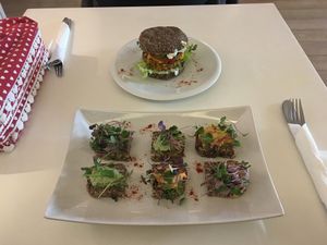 Burger and bruschetta at Rawdia in Bucharest