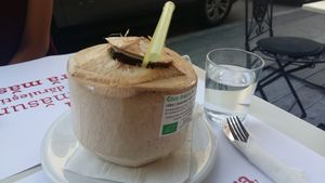 Fresh coconut water! at Rawdia in Bucharest