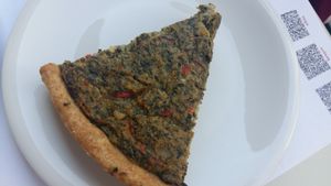 Raw vegan spinach quiche at Rawdia in Bucharest