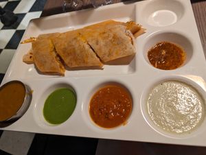 Cheese veg spring dosa- lovely coconut chutney and tasty sambar! at Annalakshmi in Hamilton
