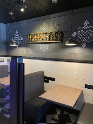 Some of the seating options  at Annalakshmi in Hamilton