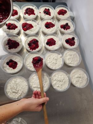 Family recipe, Vegan Vanilla Bean Sago topped with berry Coulis at Vedic Vegetarian in Nimbin
