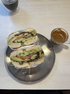 Vegan version of the meatless bagel  at Bagel's Dream in George Town