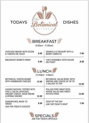 Breakfast & Lunch Menu at The Botanical Kitchen in Bowness-on-windermere