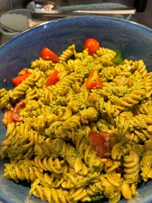 Pesto Pasta Salad with homemade Pesto & toasted Pine Nuts. at The Botanical Kitchen in Bowness-on-windermere