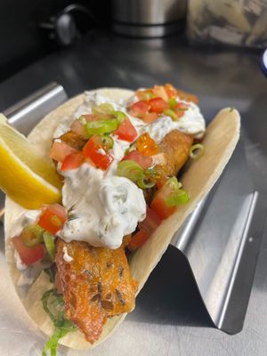 Fried Banana Blossom Taco, served with Tartar sauce at The Botanical Kitchen in Bowness-on-windermere