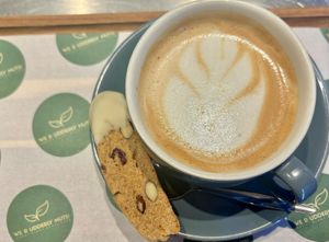 Coffee and a little Biscotti on the side. at The Botanical Kitchen in Bowness-on-windermere