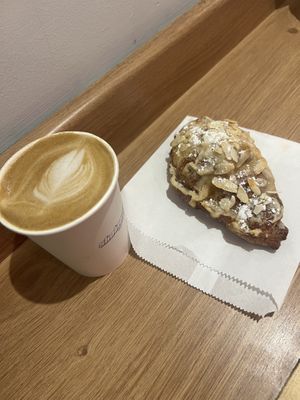 Almond croissant and chai   at Shotwave Coffee in North West London