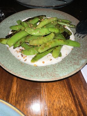 Snow peas and macadamia creamm  at Onzieme in Kingston