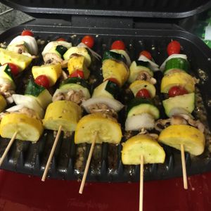 Grilled Veggie Skewers in Garlic and Herb Seasonings at Vegan Take Out Plus in Tampa