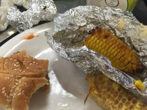 GARDEIN BURGER AND HYDROPONIC BIO-ORGANIC CORN.  No fancy stuff! at Vegan Take Out Plus in Tampa