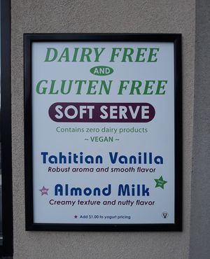The menu showing the two dairy free vegan soft serve options. at The Yogurt Station in Pleasant Ridge