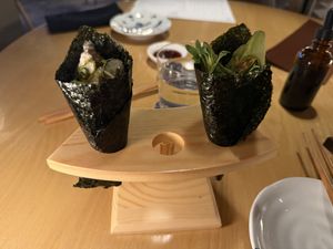 Mushroom Jam Tamaki and Avocado Temaki.  at Sushi Saint in Orlando