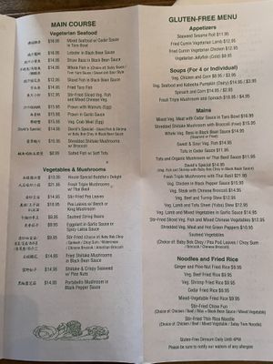 Menu at The Original Buddha Bodai - Kosher Vegetarian Restaurant in New York City