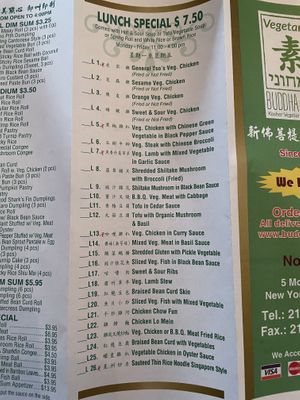 Menu at The Original Buddha Bodai - Kosher Vegetarian Restaurant in New York City