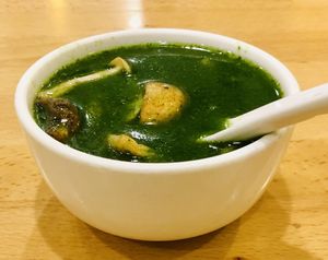 Triple mushrooms spinach soup at The Original Buddha Bodai - Kosher Vegetarian Restaurant in New York City