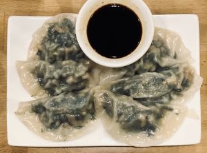 Steamed watercress dumpling  at The Original Buddha Bodai - Kosher Vegetarian Restaurant in New York City