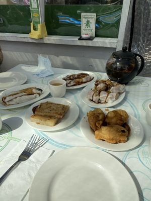 Fried cruellers, fried eggplant   at The Original Buddha Bodai - Kosher Vegetarian Restaurant in New York City