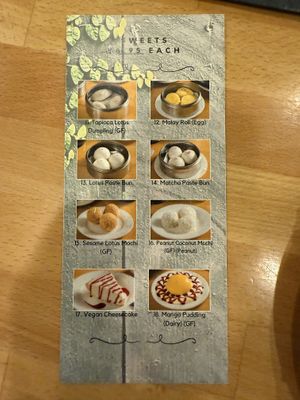 Sweets menu   at The Original Buddha Bodai - Kosher Vegetarian Restaurant in New York City