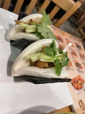 Beaded beech mushroom bao buns (2)  at The Original Buddha Bodai - Kosher Vegetarian Restaurant in New York City