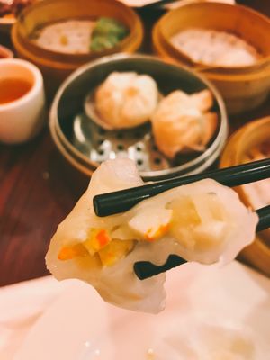 Vegan shrimp dumplings at The Original Buddha Bodai - Kosher Vegetarian Restaurant in New York City