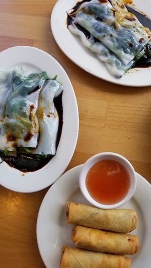 Spring rolls and steam rice rolls at The Original Buddha Bodai - Kosher Vegetarian Restaurant in New York City