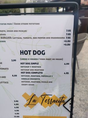 The menu at La Terracita in Malaga