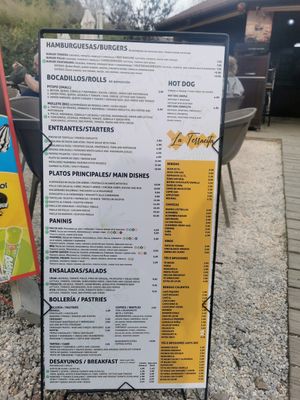 The menu at La Terracita in Malaga