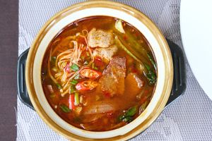 Spicy Vegetarian Hot Pot at Manna Kitchen in Battambang