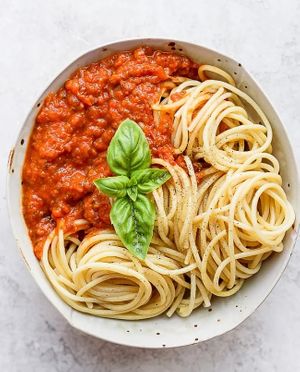 Spaghetti with Marinara Sauce at Manna Kitchen in Battambang