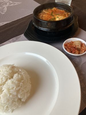 Rice and soft tofu stew (not spicy)  at Manna Kitchen in Battambang