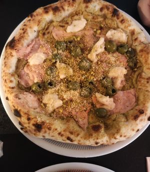 Mortadella pistacchio pizza at RAZZO Vegan Pizza Bar - Südstadt in Cologne