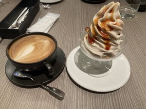 Oat latte and salt caramel sundae. Yum!!  at plant more in Tokyo