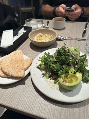 Avocado salad. Hummus and pita  at plant more in Tokyo