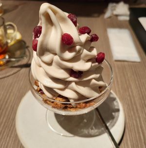 Soft serve with fig jam and pomegranate at plant more in Tokyo