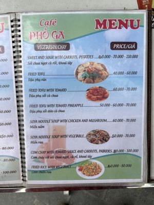 Menu  at Café Pho Ga in Ninh Binh