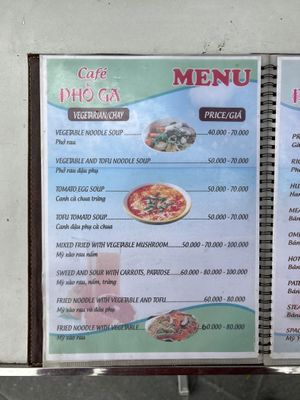 Menu  at Café Pho Ga in Ninh Binh