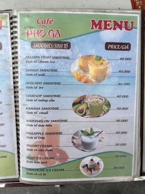 Menu  at Café Pho Ga in Ninh Binh