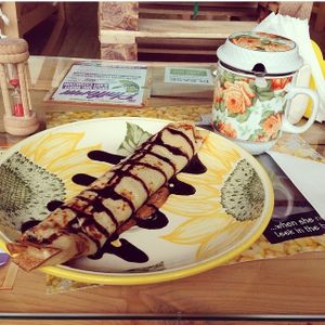 chocolate crepe and loose green tea at Mad Cucumber in Bournemouth