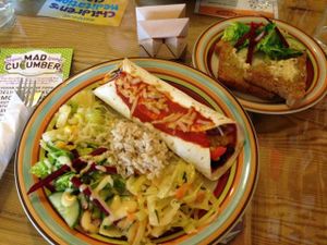 enchilada and garlic bread! at Mad Cucumber in Bournemouth