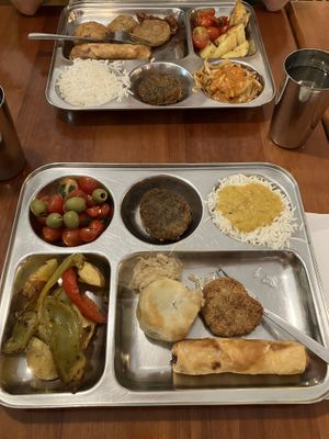 Rice, spring rolls, potatoes, tofu dumpling, soy patties… Both dishes for 421kc!  at Dhaba Beas - Na Porici in Prague