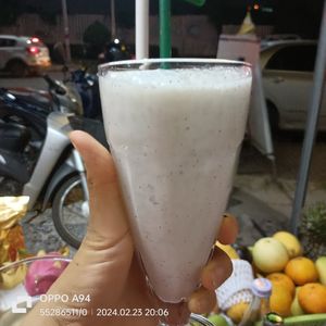 coconut smoothie coconut smoothie at White Lotus Vegetarian Restaurant in Vientiane