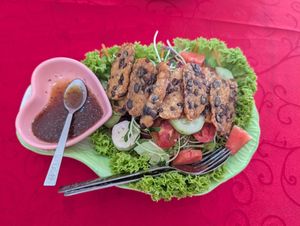 Tempeh salad at White Lotus Vegetarian Restaurant in Vientiane