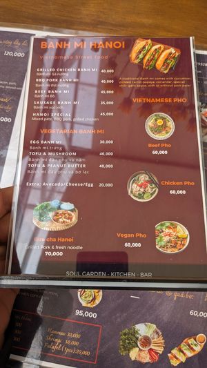 Menu with Vegan Pho  at Soul Garden Tam Coc in Ninh Binh