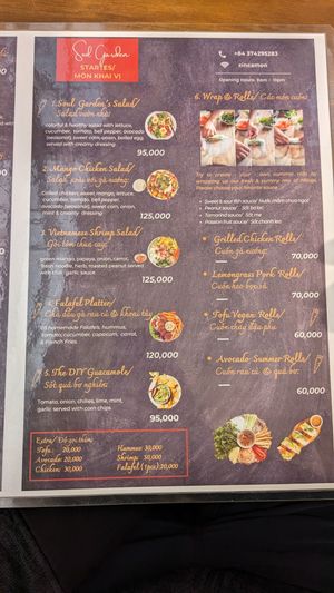 Menu with Vegan Tofu Rolls. at Soul Garden Tam Coc in Ninh Binh