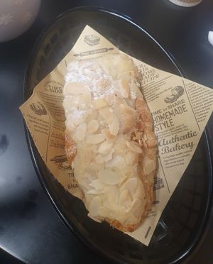 Almond croissant at Moon Chi Crystal Shop in Eccles
