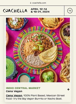 Serving Up Vegan Eats at Coachella 2024 - Get Excited! (Excuse the screenshot)  at Cena Vegan in Whittier