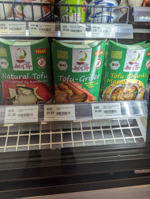 Tofu products at Franprix - International Tower in Abu Dhabi