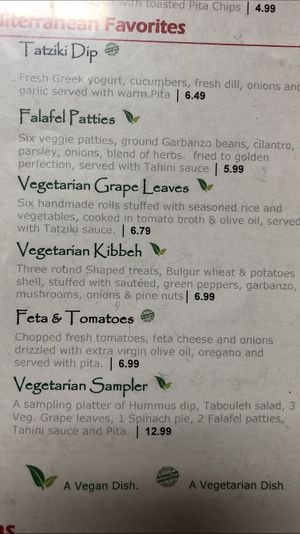 Menu at Tabouleh Mediterranean Cafe in Jacksonville